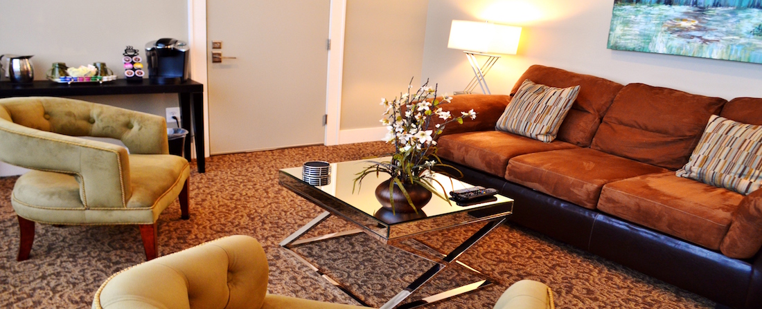 This picture shows the Luxury Suite's sitting room at the Culpeper Center.